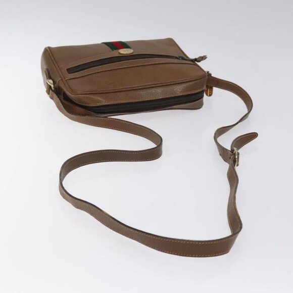 GUCCI Web Sherry Line Shoulder Bag Leather Brown Gold Auth - Picture 13 of 16
